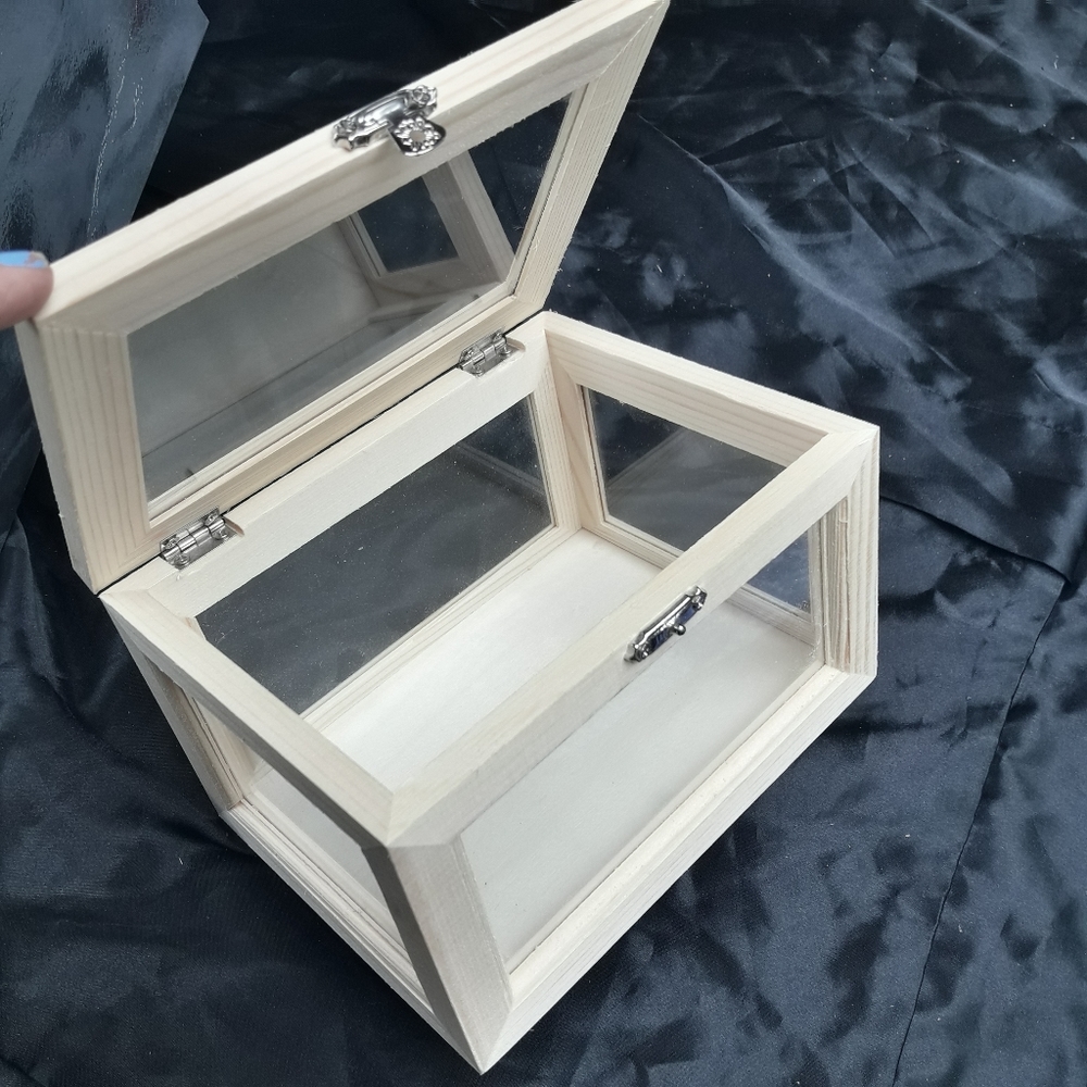 Glass and Wood Display Box for Jewelry Crystals Trinkets Collectibles Beads